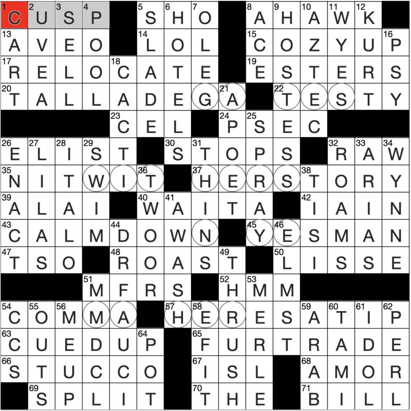 Filled in crossword grid for ClassiCanadian Crosswords 06 August 2025
