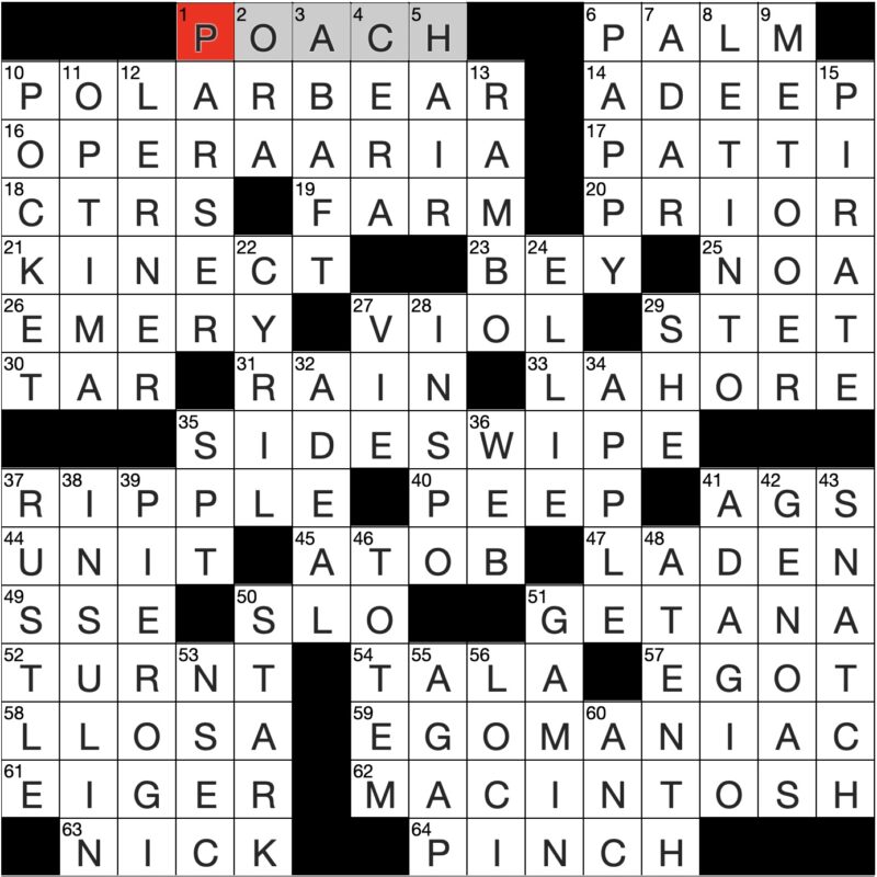 Filled in crossword grid for ClassiCanadian Crosswords 13 August 2025