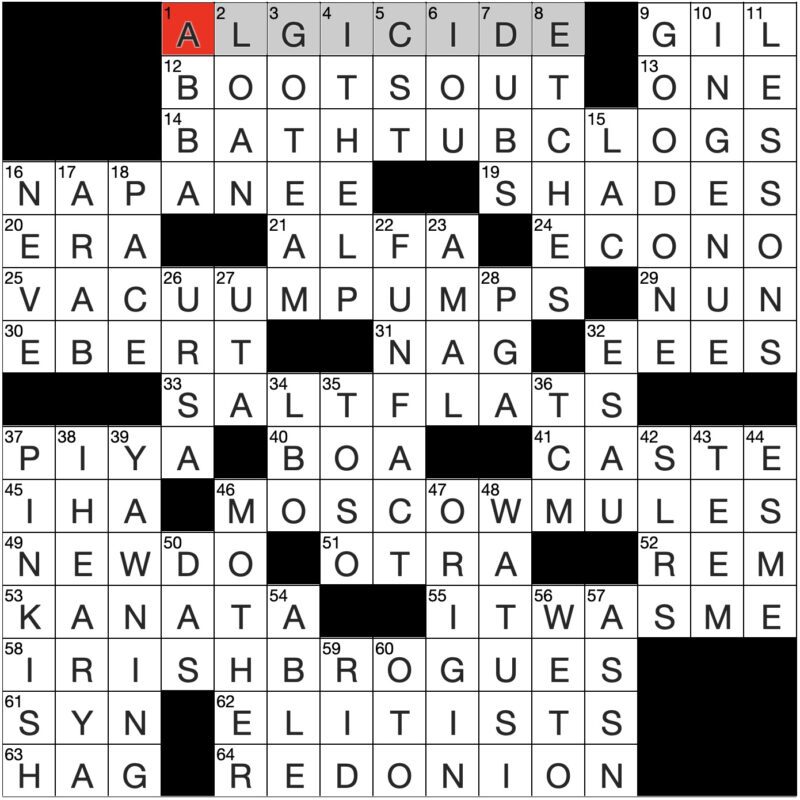 Filled in crossword grid for ClassiCanadian Crosswords 27 August 2025