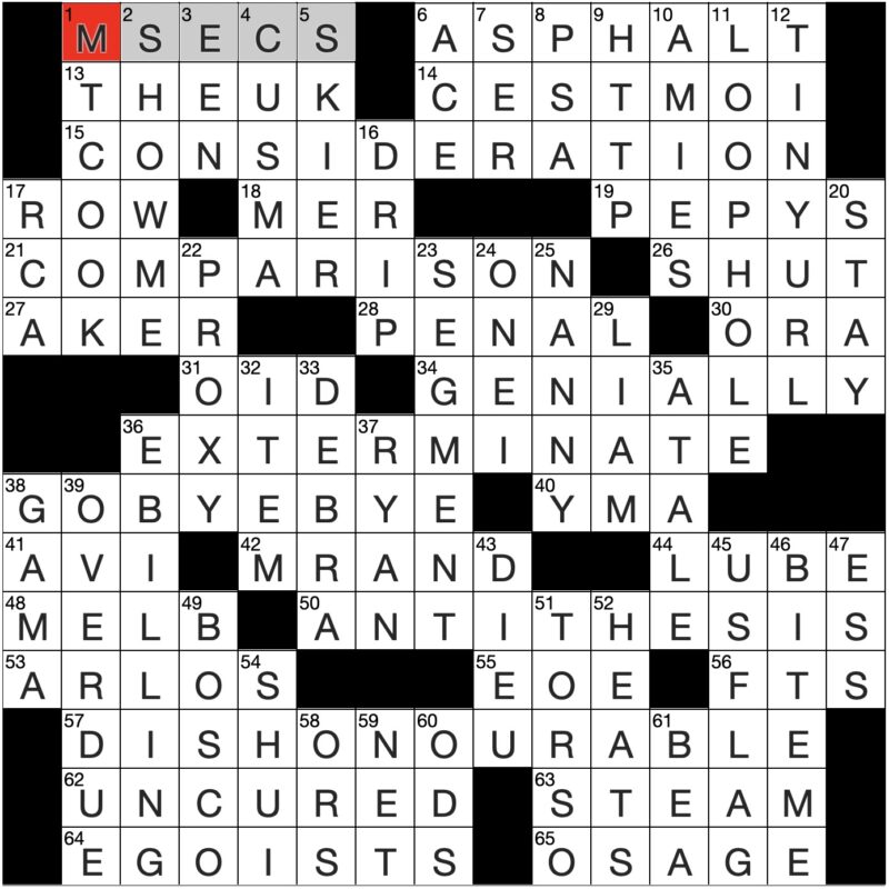 Filled in crossword grid for ClassiCanadian Crosswords 17 September 2025