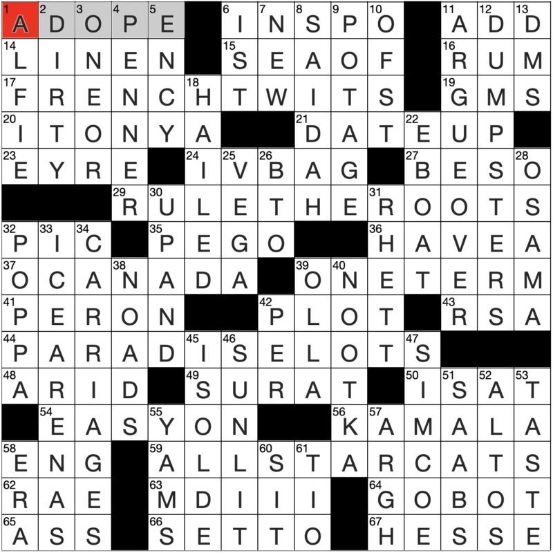 Filled in crossword grid for ClassiCanadian Crosswords 10 October 2025