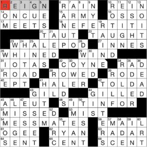 Filled in crossword grid for ClassiCanadian Crosswords 8 October 2025