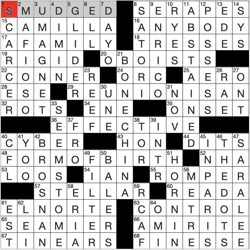 Filled in crossword grid for ClassiCanadian Crosswords 15 October 2025