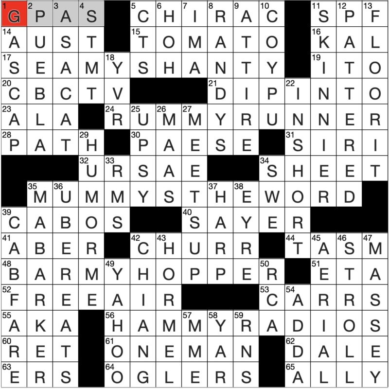 Filled in crossword grid for ClassiCanadian Crosswords 22 October 2025