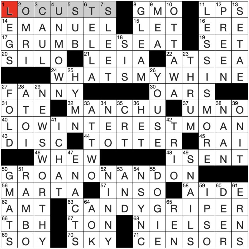 Filled in crossword grid for ClassiCanadian Crosswords 16 August 2023