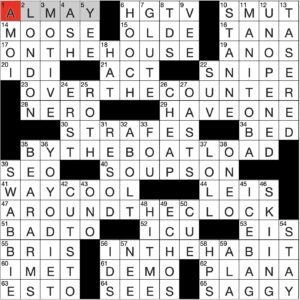 Filled in crossword grid for ClassiCanadian Crosswords 30 August 2023