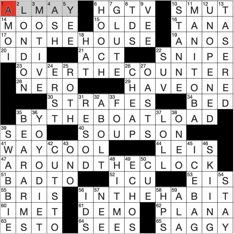 Filled in crossword grid for ClassiCanadian Crosswords 30 August 2023