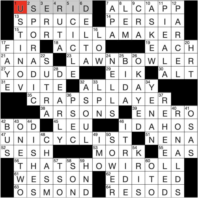 Filled in crossword grid for ClassiCanadian Crosswords 20 September 2023