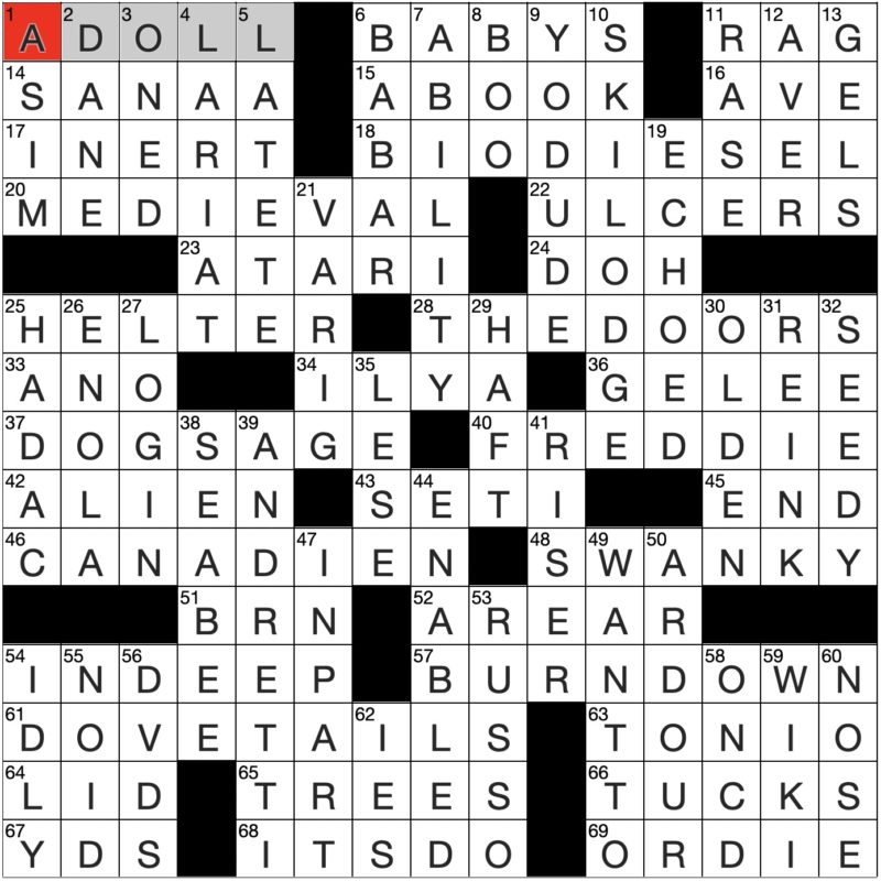 Filled in crossword grid for ClassiCanadian Crosswords 04 October 2023