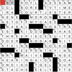 Filled in crossword grid for ClassiCanadian Crosswords 18 October 2023