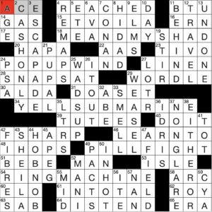 Filled in crossword grid for ClassiCanadian Crosswords 01 November 2023