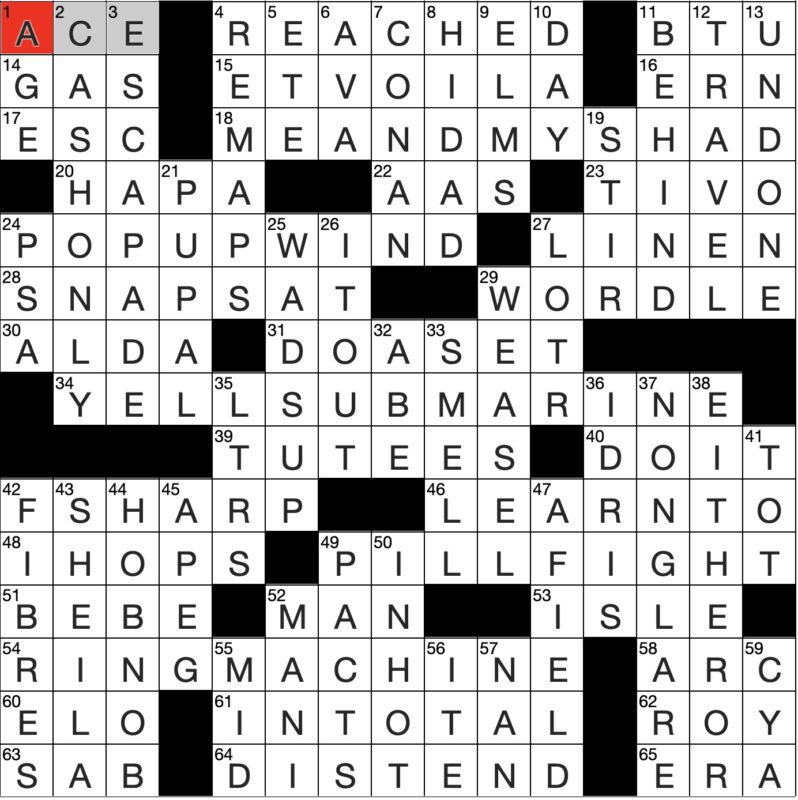 Filled in crossword grid for ClassiCanadian Crosswords 01 November 2023