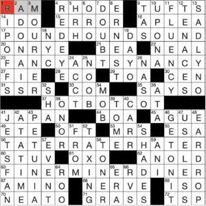Filled in crossword grid for ClassiCanadian Crosswords 22 November 2023