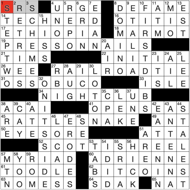 Filled in crossword grid for ClassiCanadian Crosswords 13 December 2023