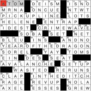Filled in crossword grid for ClassiCanadian Crosswords 20 December 2023