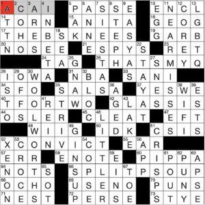 Filled in crossword grid for ClassiCanadian Crosswords 24 January 2024