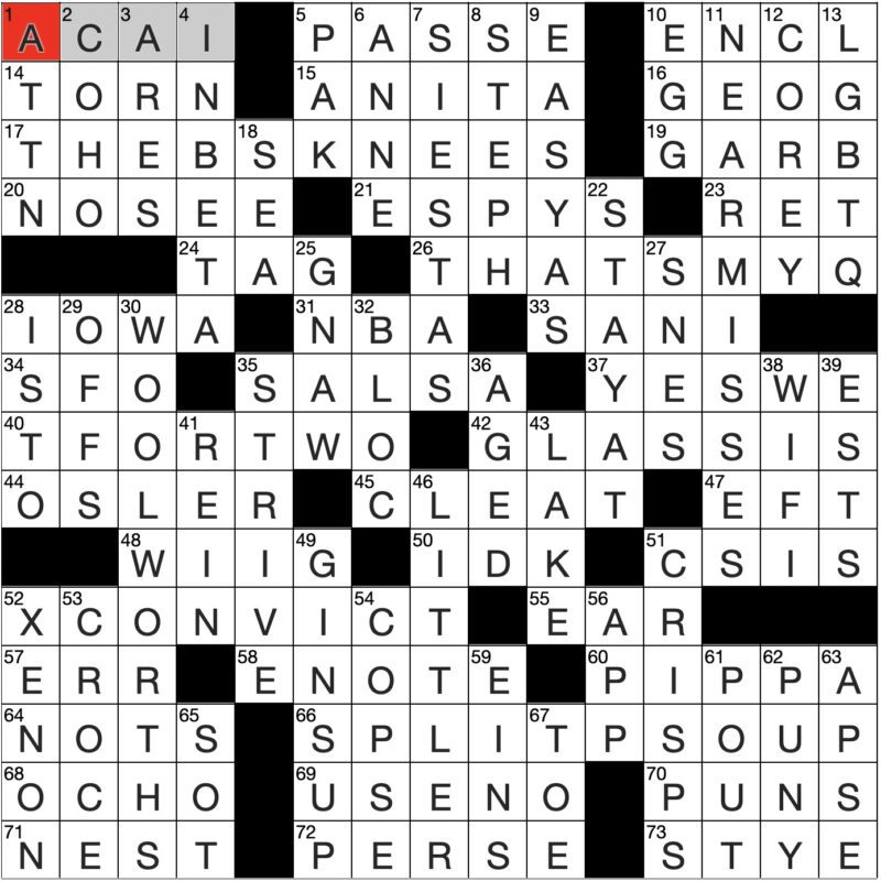 Filled in crossword grid for ClassiCanadian Crosswords 24 January 2024
