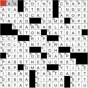 Filled in crossword grid for ClassiCanadian Crosswords 21 February 2024