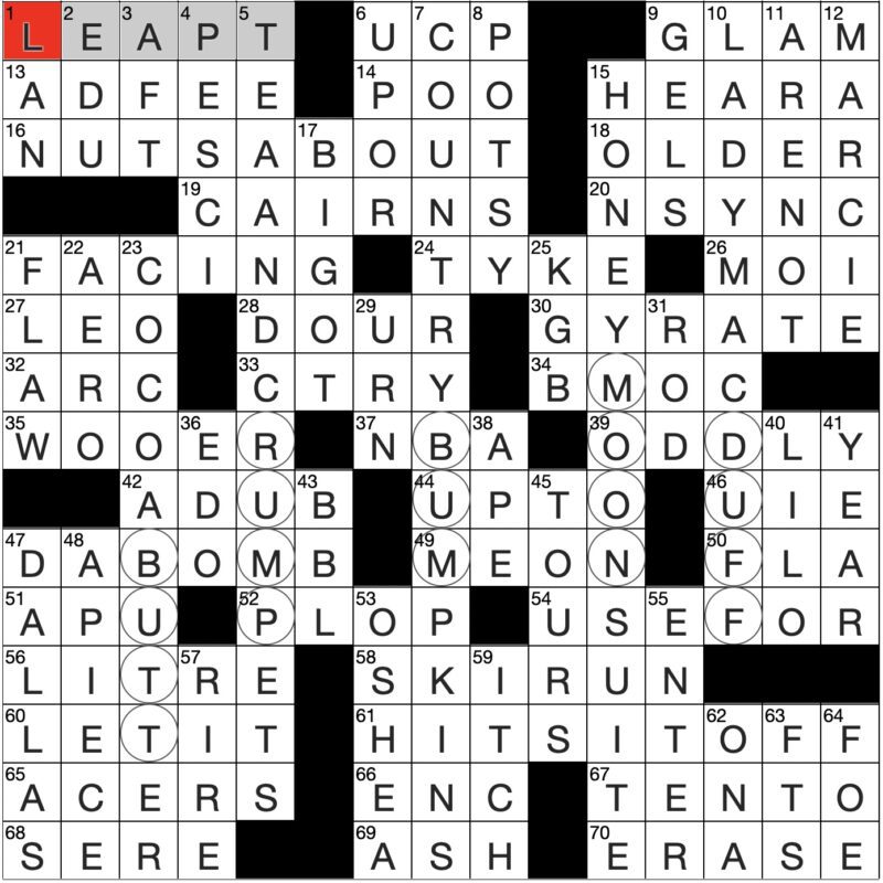 Filled in crossword grid for ClassiCanadian Crosswords 06 March 2024