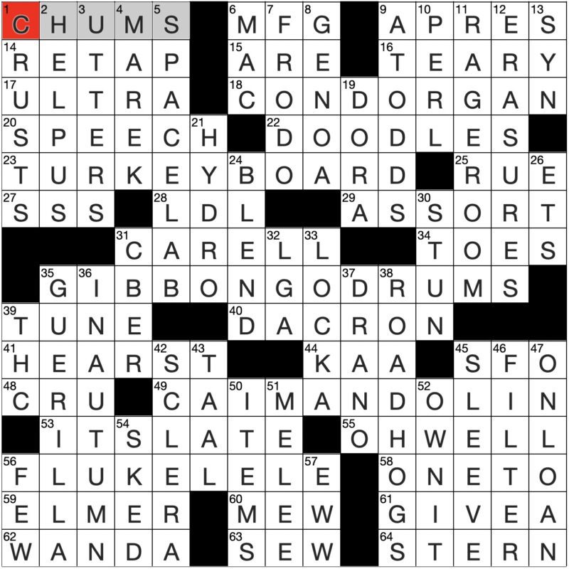 Filled in crossword grid for ClassiCanadian Crosswords 03 April 2024