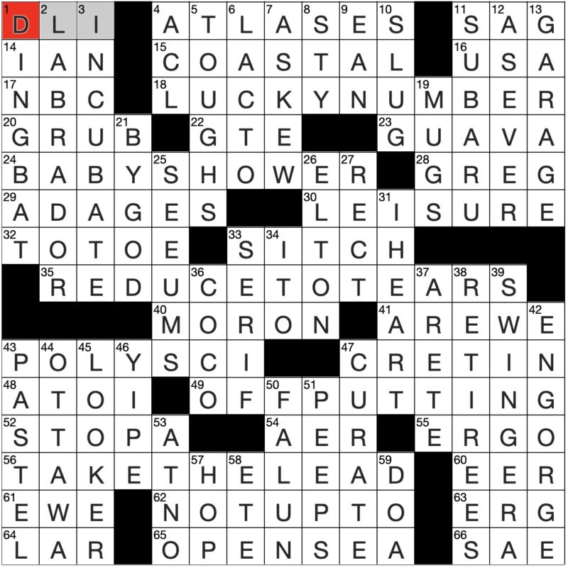 Filled in crossword grid for ClassiCanadian Crosswords 01 May 2024