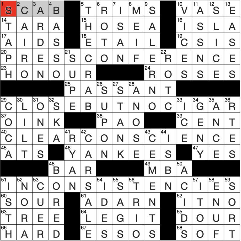 Filled in crossword grid for ClassiCanadian Crosswords 21 August 2024