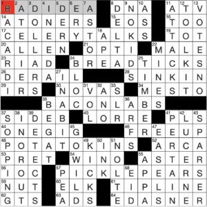 Filled in crossword grid for ClassiCanadian Crosswords 27 November 2024