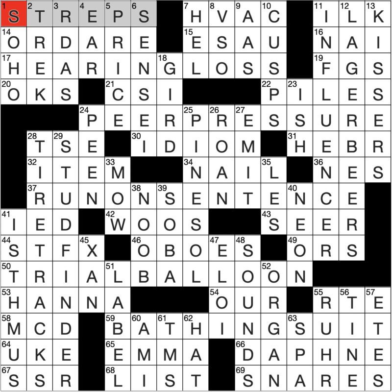 Filled in crossword grid for ClassiCanadian Crosswords 05 February 2025
