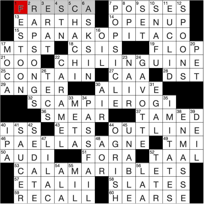 Filled in crossword grid for ClassiCanadian Crosswords 26 February 2025