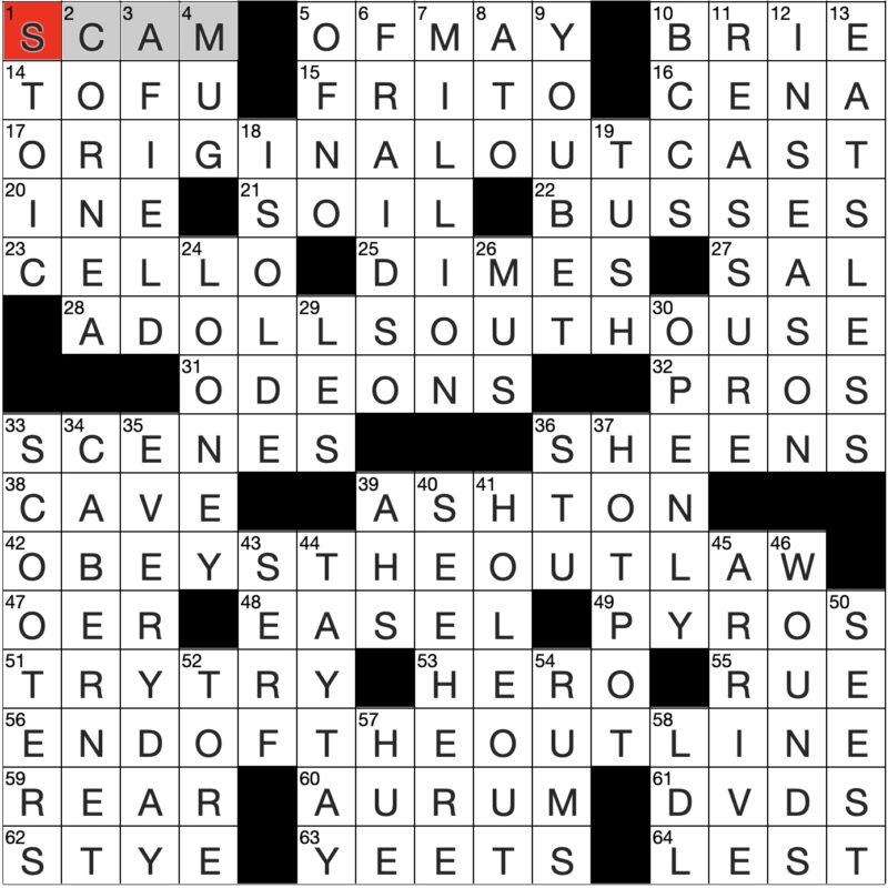 Filled in crossword grid for ClassiCanadian Crosswords 12 March 2025