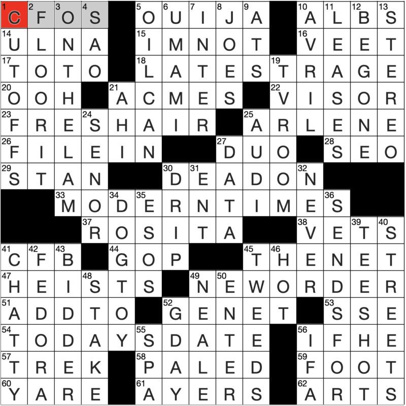 Filled in crossword grid for ClassiCanadian Crosswords 23 July 2025