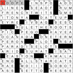 Filled in crossword grid for ClassiCanadian Crosswords 1 October 2025